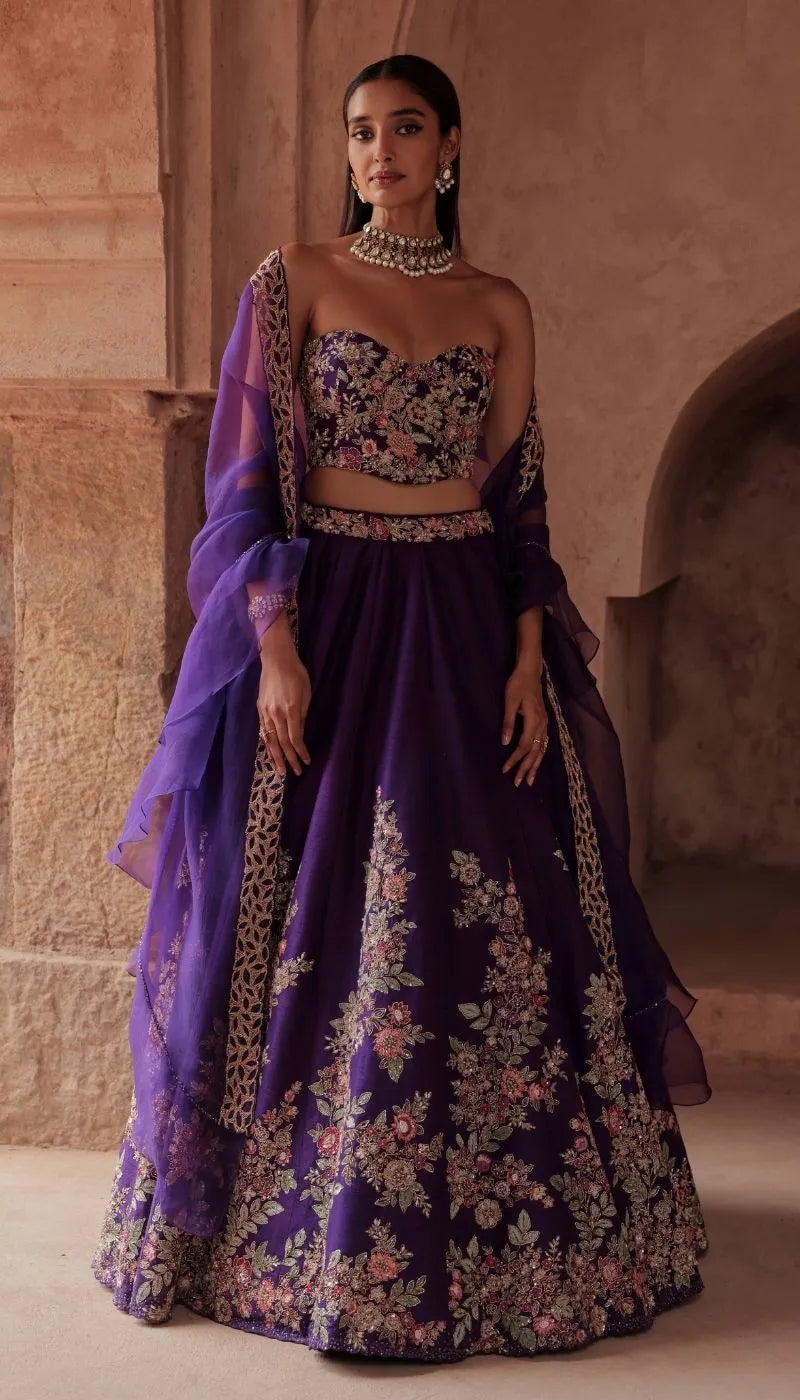 A Rich Purple Raw Silk Lehenga Set