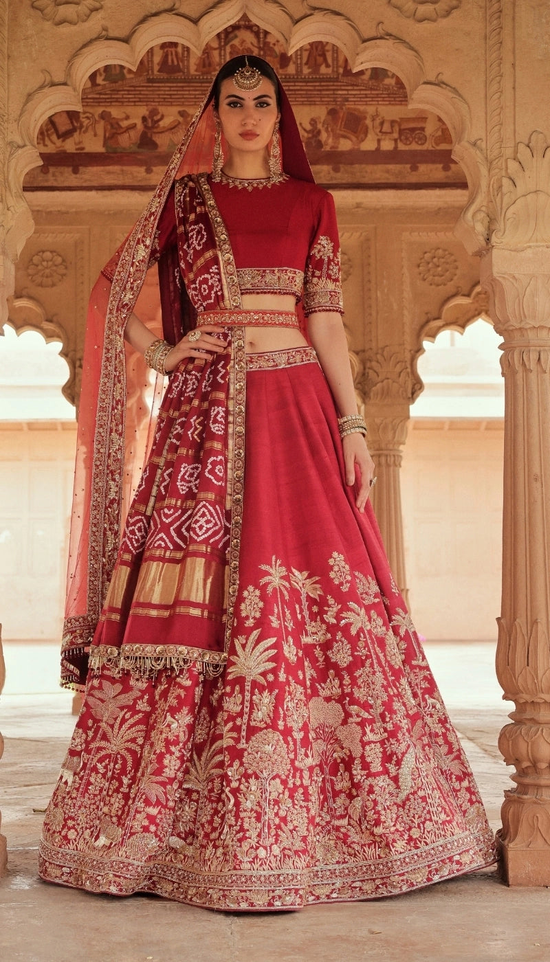 The Vanya Lehenga with Bandhani Dupatta and Tulle Head Veil