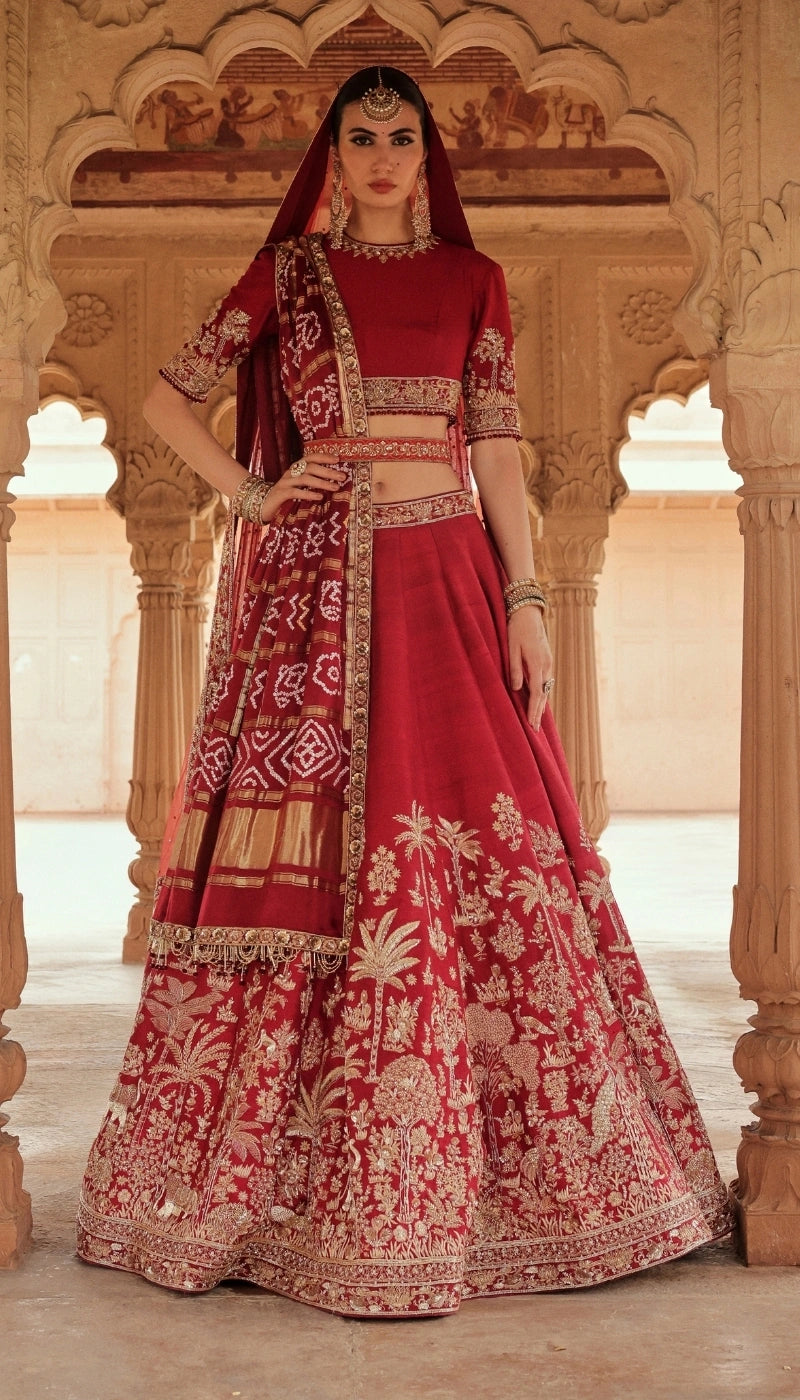 The Vanya Lehenga with Bandhani Dupatta and Tulle Head Veil