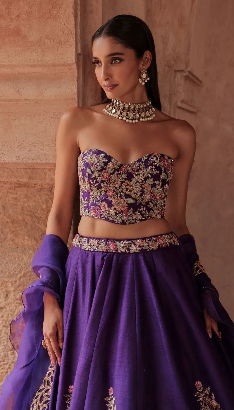 A Rich Purple Raw Silk Lehenga Set