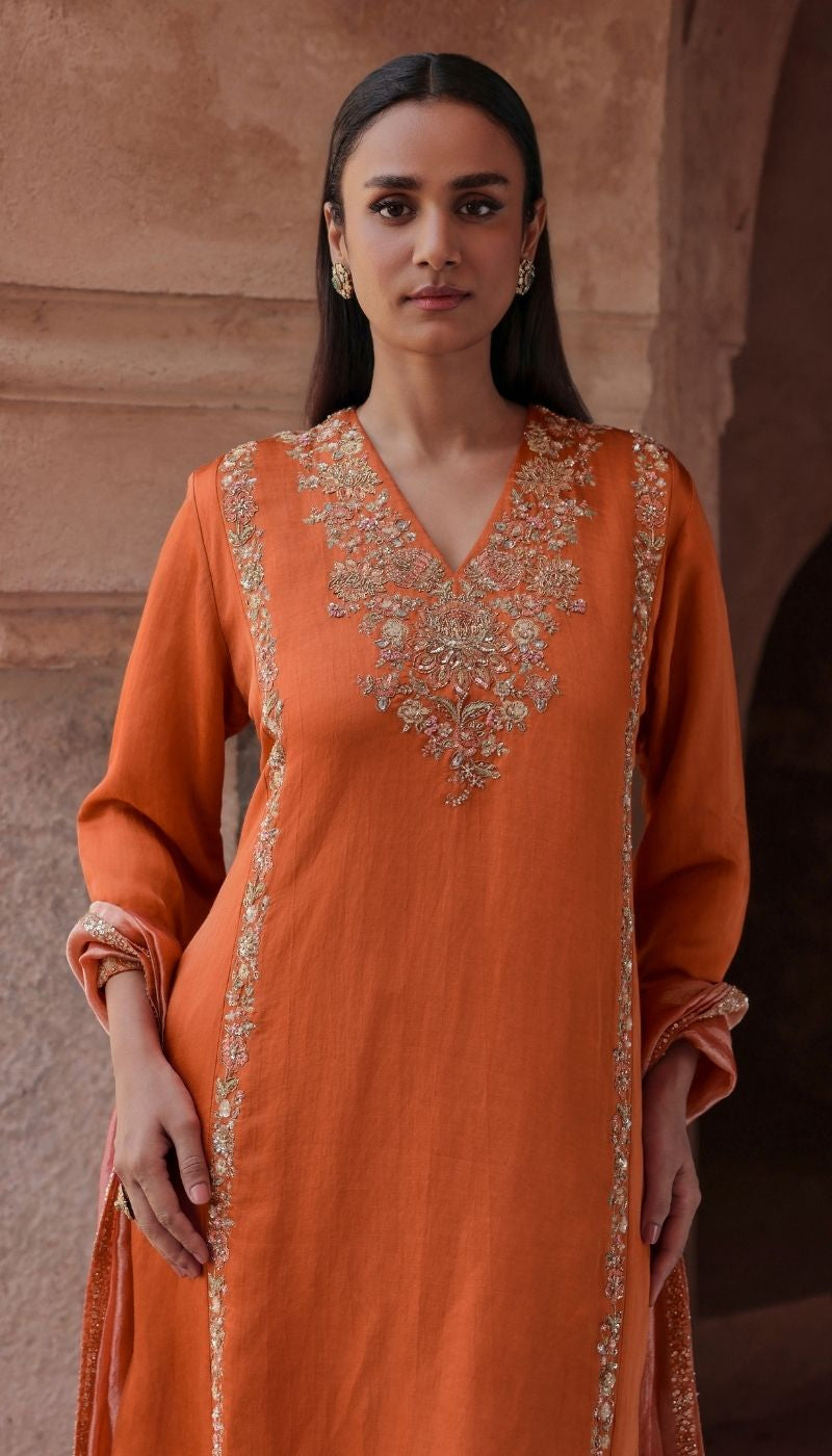 The Burnt Orange Embroidered Kurta Set