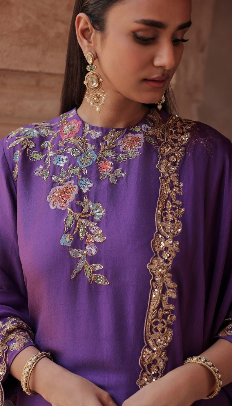 A Deep Purple Silk Dupion Kurta Set