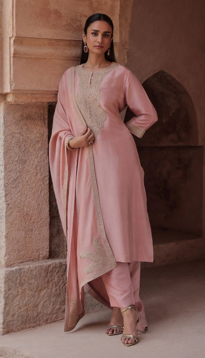 A Blush Rose Dupion Silk Kurta Set