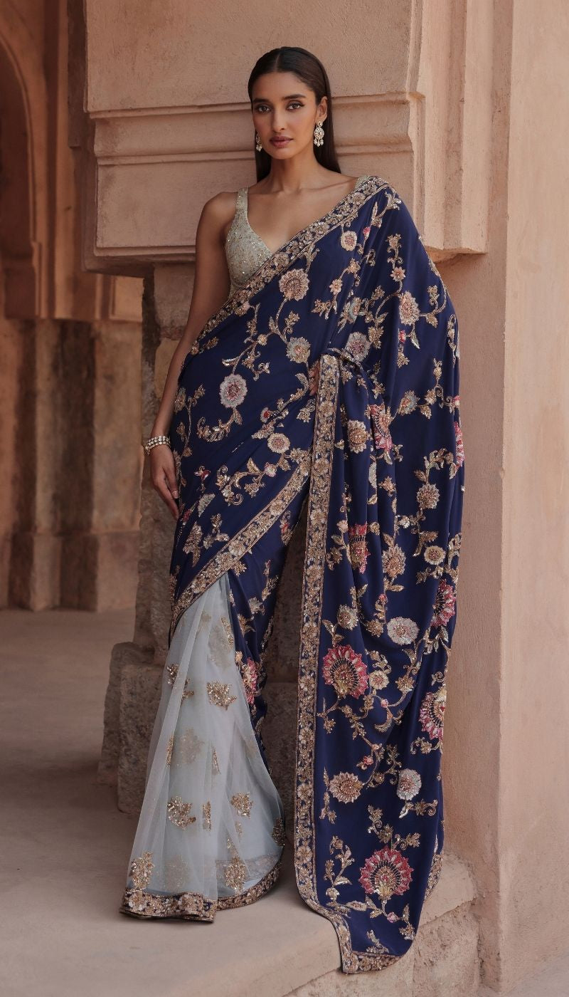 A Midnight Blue Crepe Silk Saree