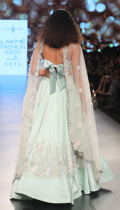 Layered Misty Blue Tulle Lehenga