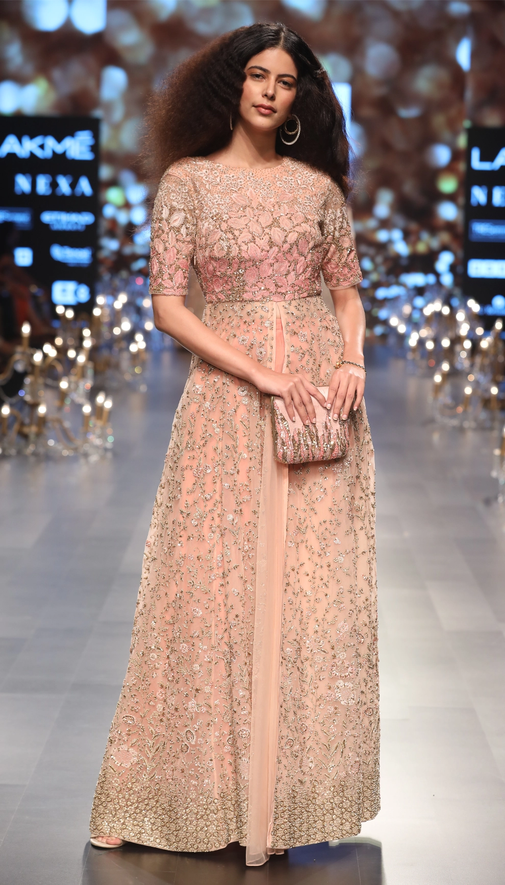 Pink and peach tulle jacket with tulle lehenga