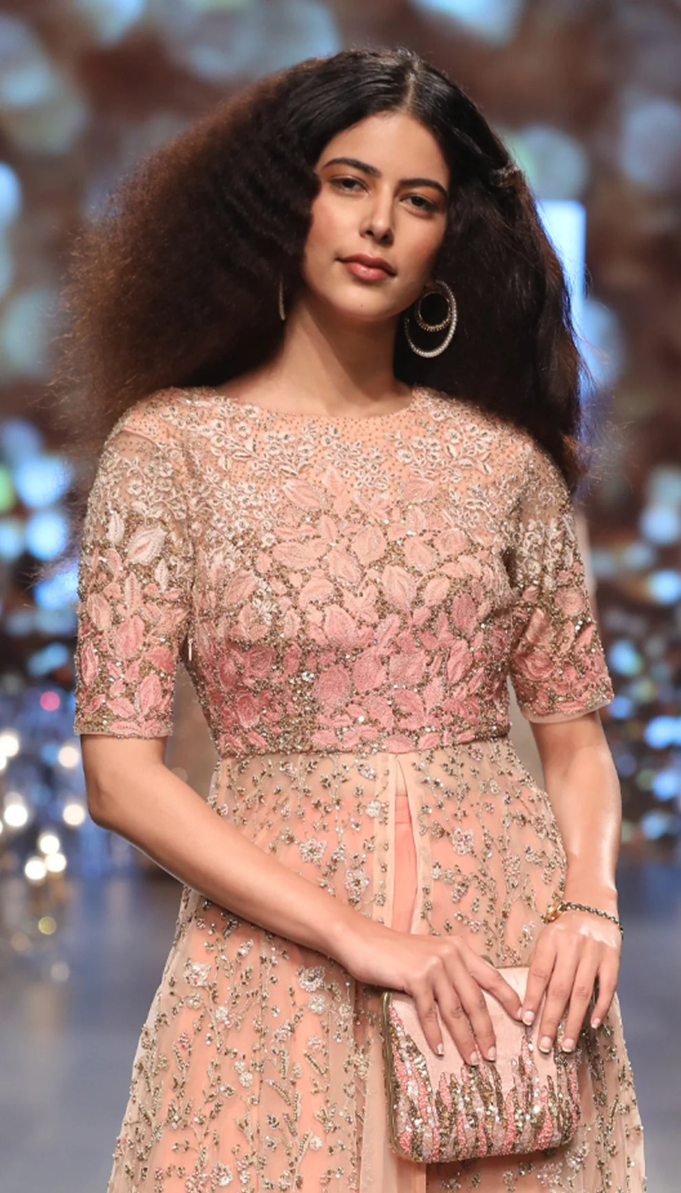 Pink and peach tulle jacket with tulle lehenga