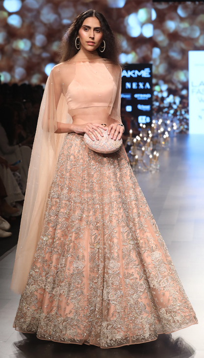 Blush pink lehenga with rose embroidery