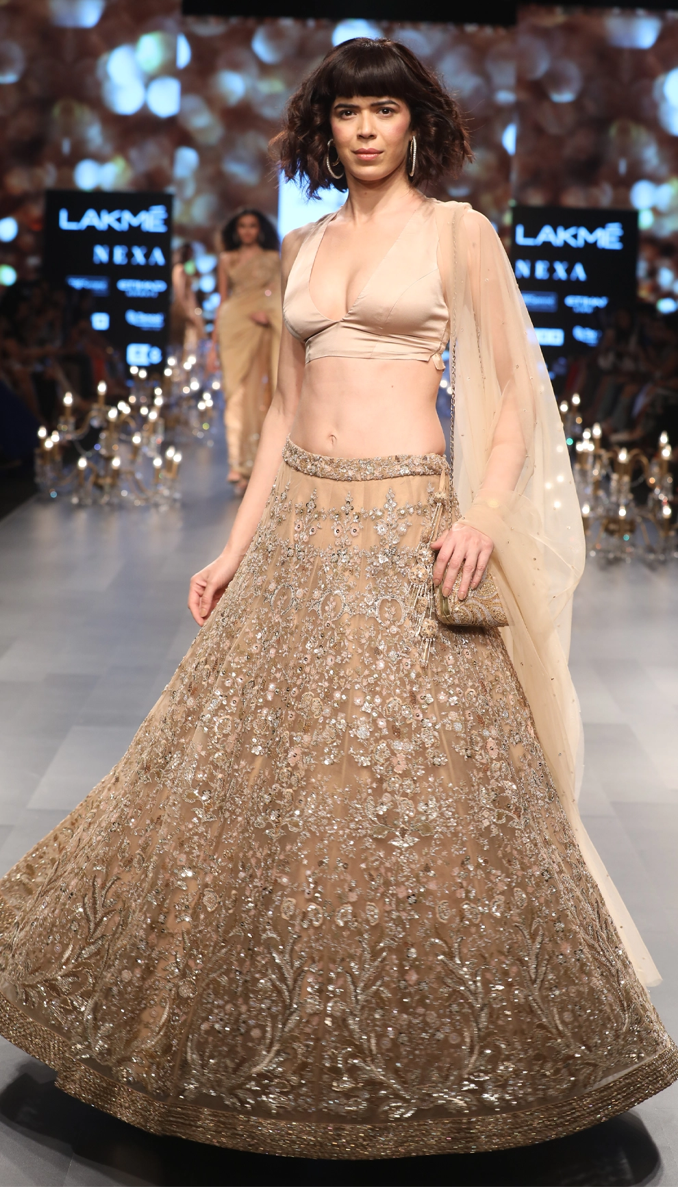 Champagne gold tulle lehenga