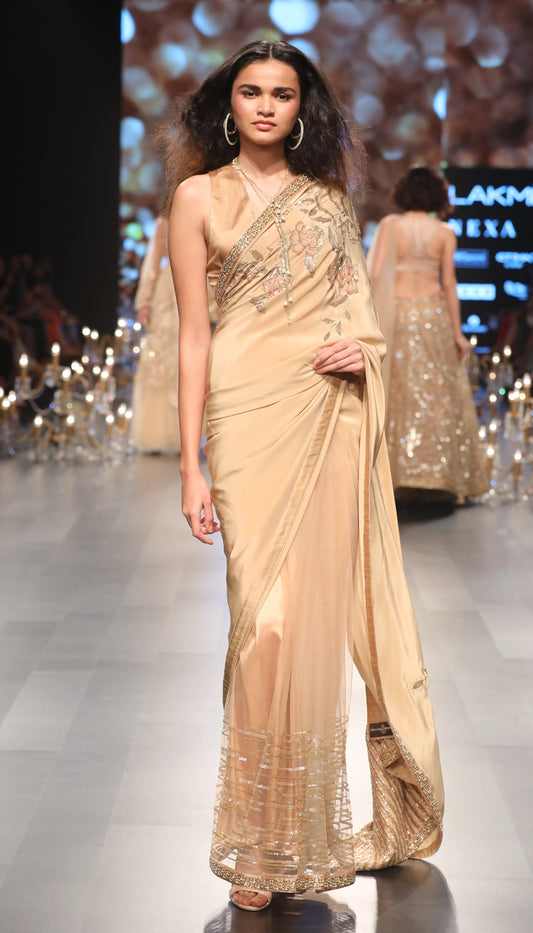 Champagne crepe saree