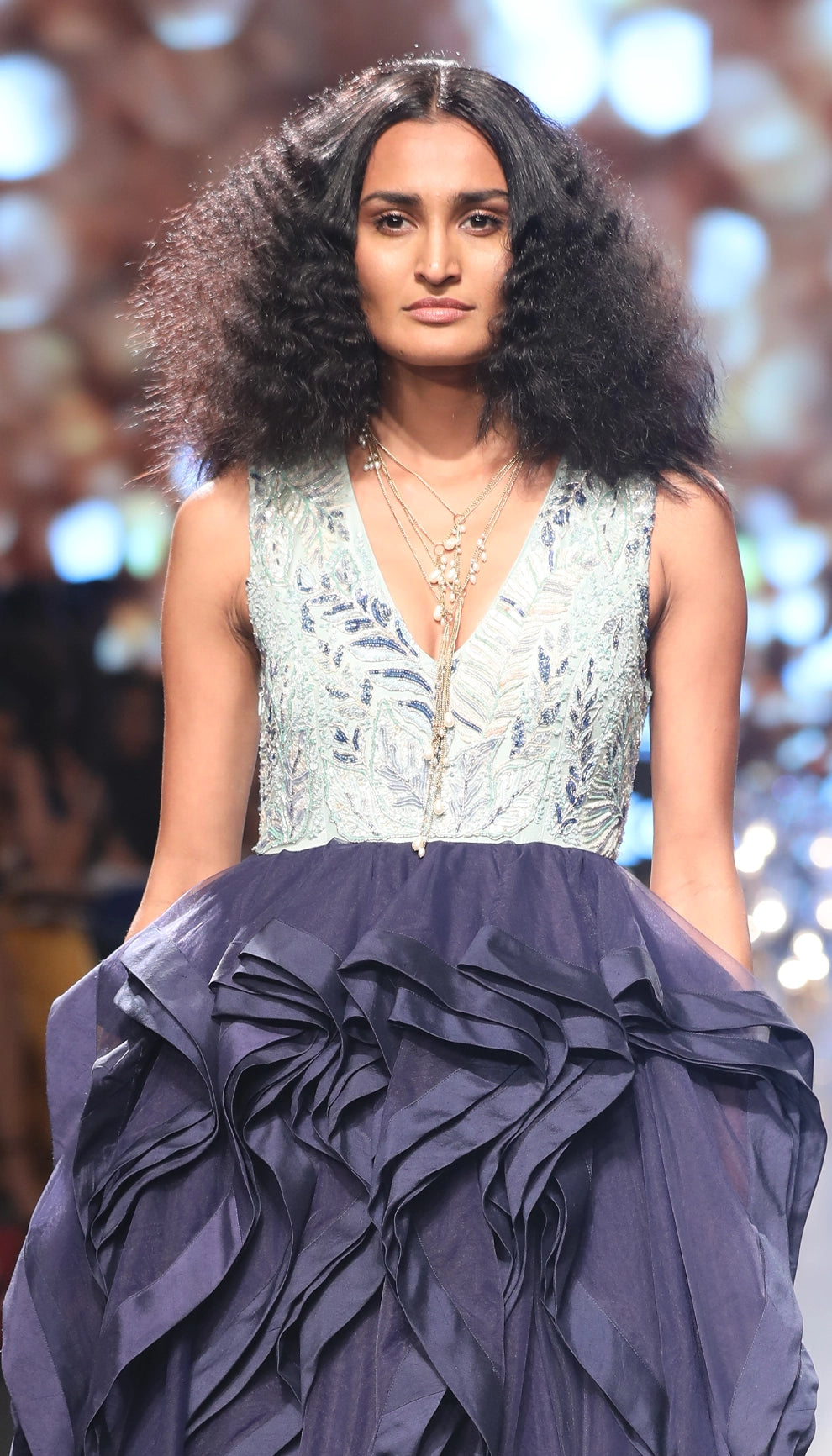 Dramatic ruffled evening gown Shyamal Bhumika