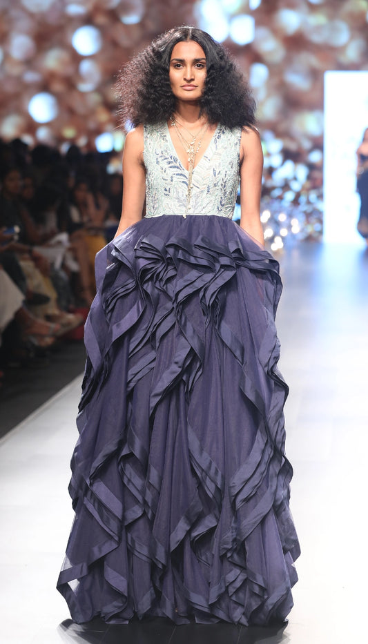 Dramatic ruffled evening gown