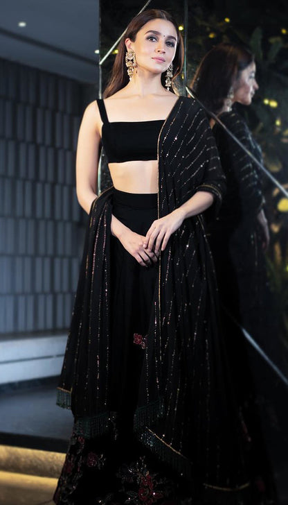 Alia Bhatt Enchants in a Velvet Skirt Adorned with Hand-Embroidered Primroses