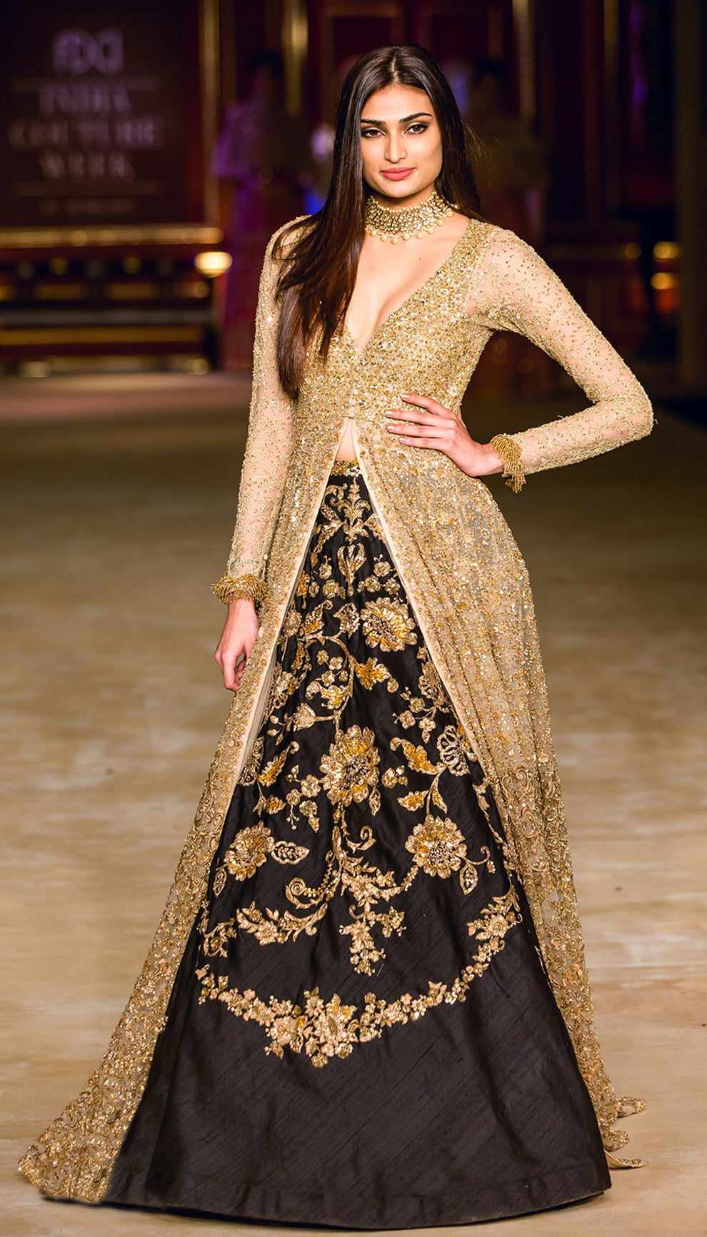 Athiya Shetty in Black Jacket Lehenga By Shyamal & Bhumika