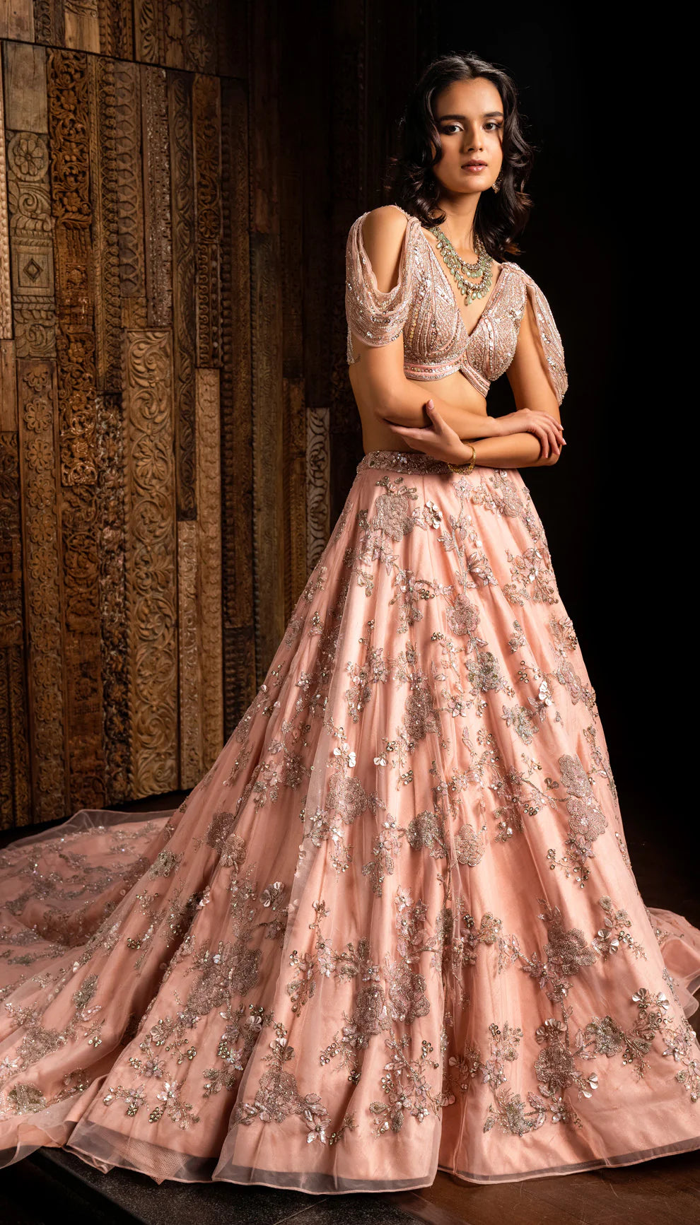 pink lehenga dress Coral Pink Gotta Patti Bridal Lehenga BL-157