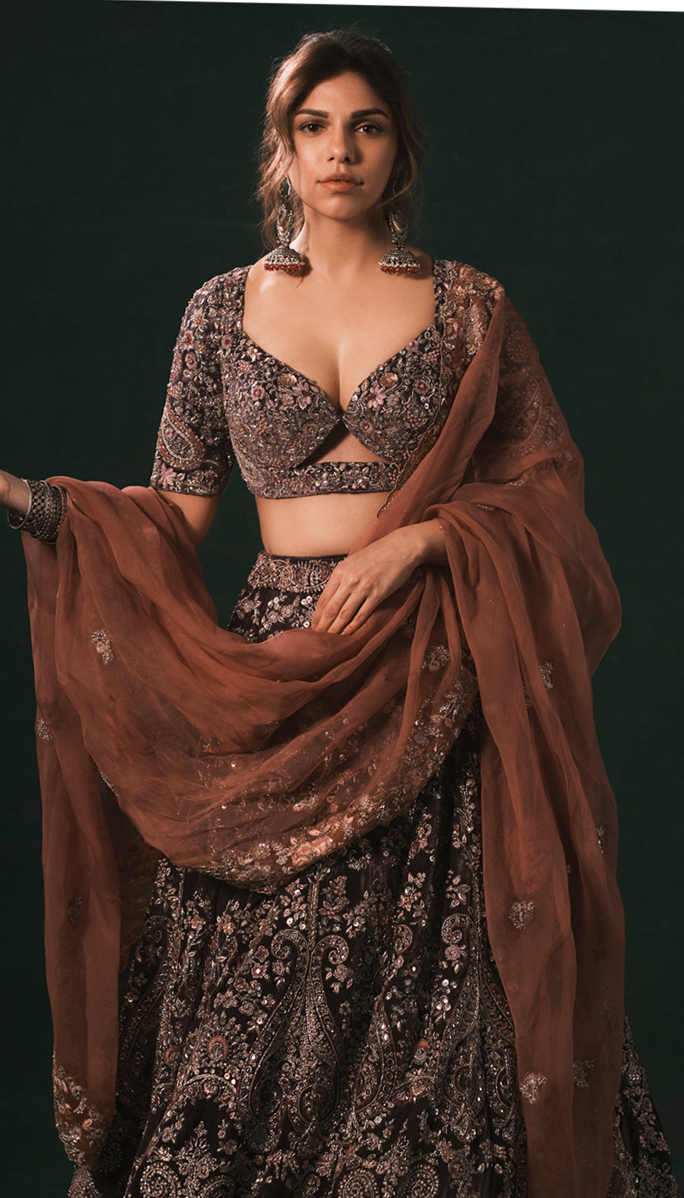 Sharmin Segal in the Imperial Paisley Lehenga by shyamal & bhumika for the elle magazine