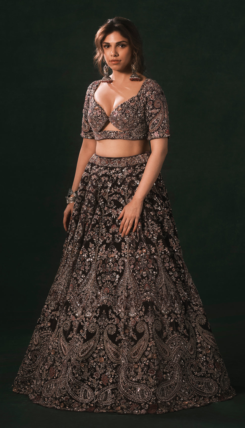 Sharmin Segal in the Imperial Paisley Lehenga by shyamal & bhumika for the elle magazine