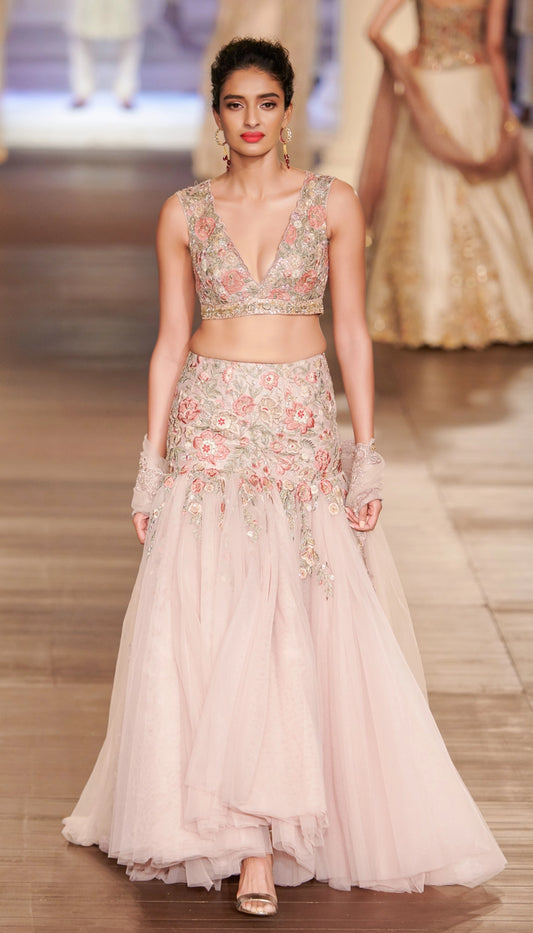 Dusty Pink Trumpet Lehenga