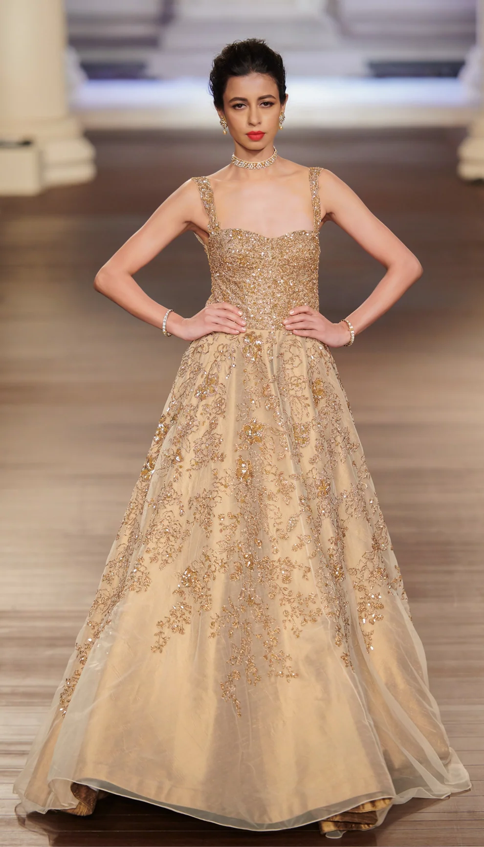 The Champagne Embroidered Tulle Gown - Shyamal & Bhumika The Champagne Embroidered Tulle Gown - Shyamal & Bhumika