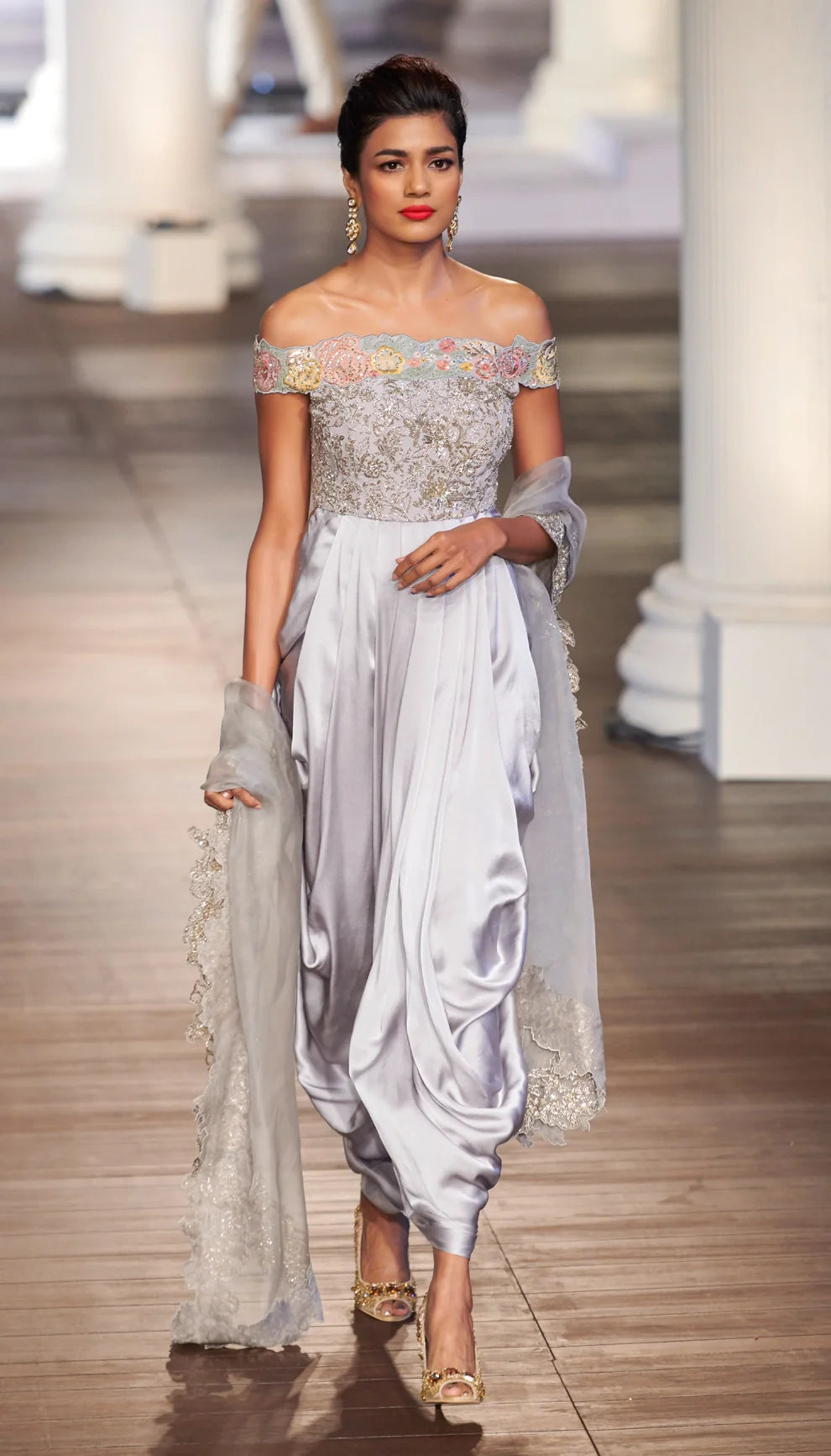 indian satin dress Party Wear Blue color Satin Silk fabric Gown : 1786376