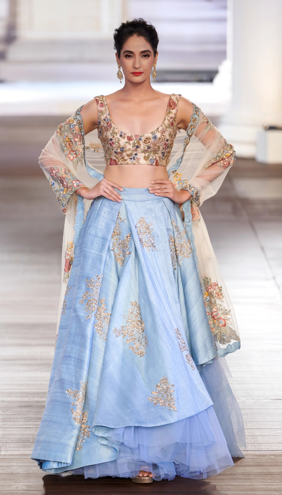 Sky Blue Raw Silk High-Low Lehenga