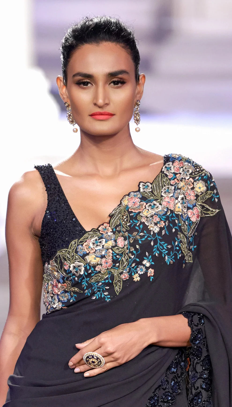 Black Georgette Cocktail Gown Saree Shyamal Bhumika