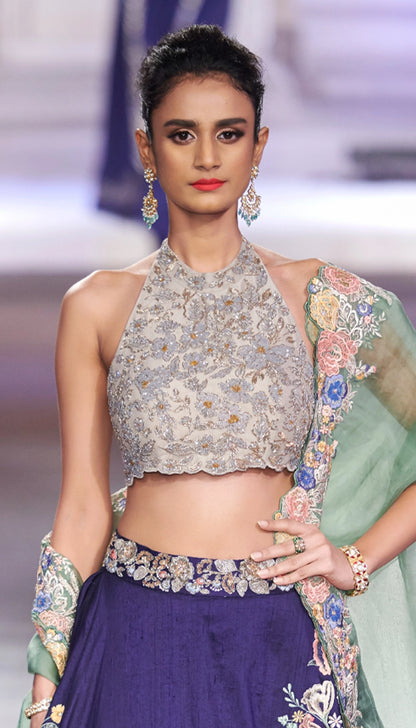 Deep Blue Raw Silk Lehenga