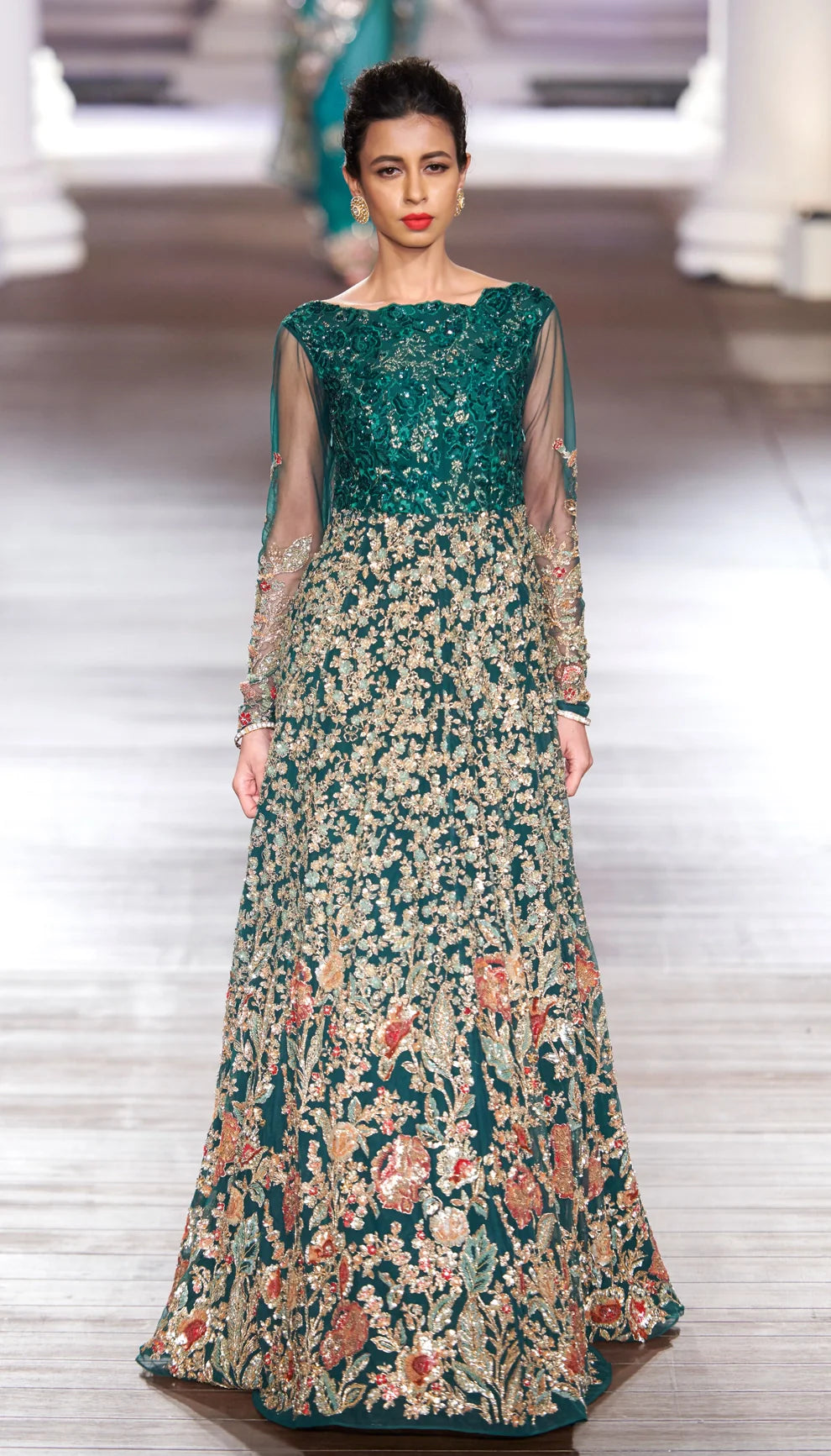 The Emerald Green Embroidered Tulle Gown - Shyamal & Bhumika The Emerald Green Embroidered Tulle Gown - Shyamal & Bhumika