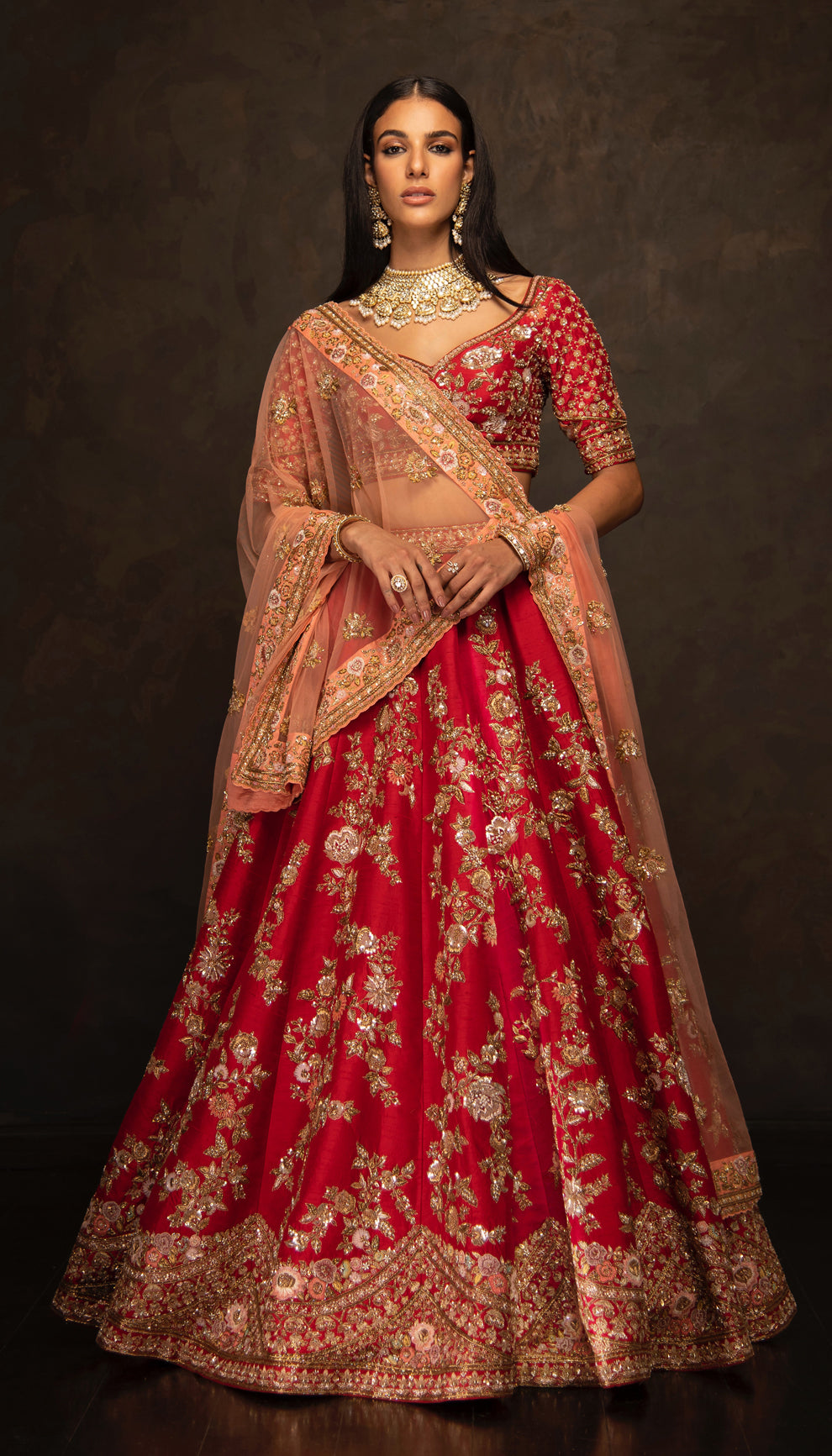 The Red Zardozi Embroidered Bridal Lehenga