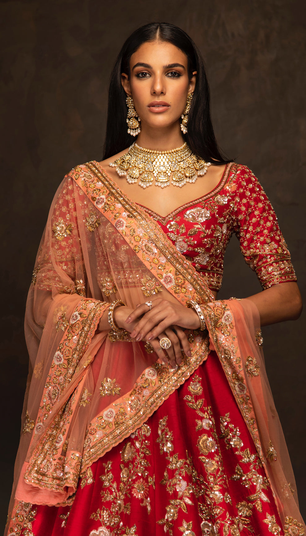 The Red Zardozi Embroidered Bridal Lehenga