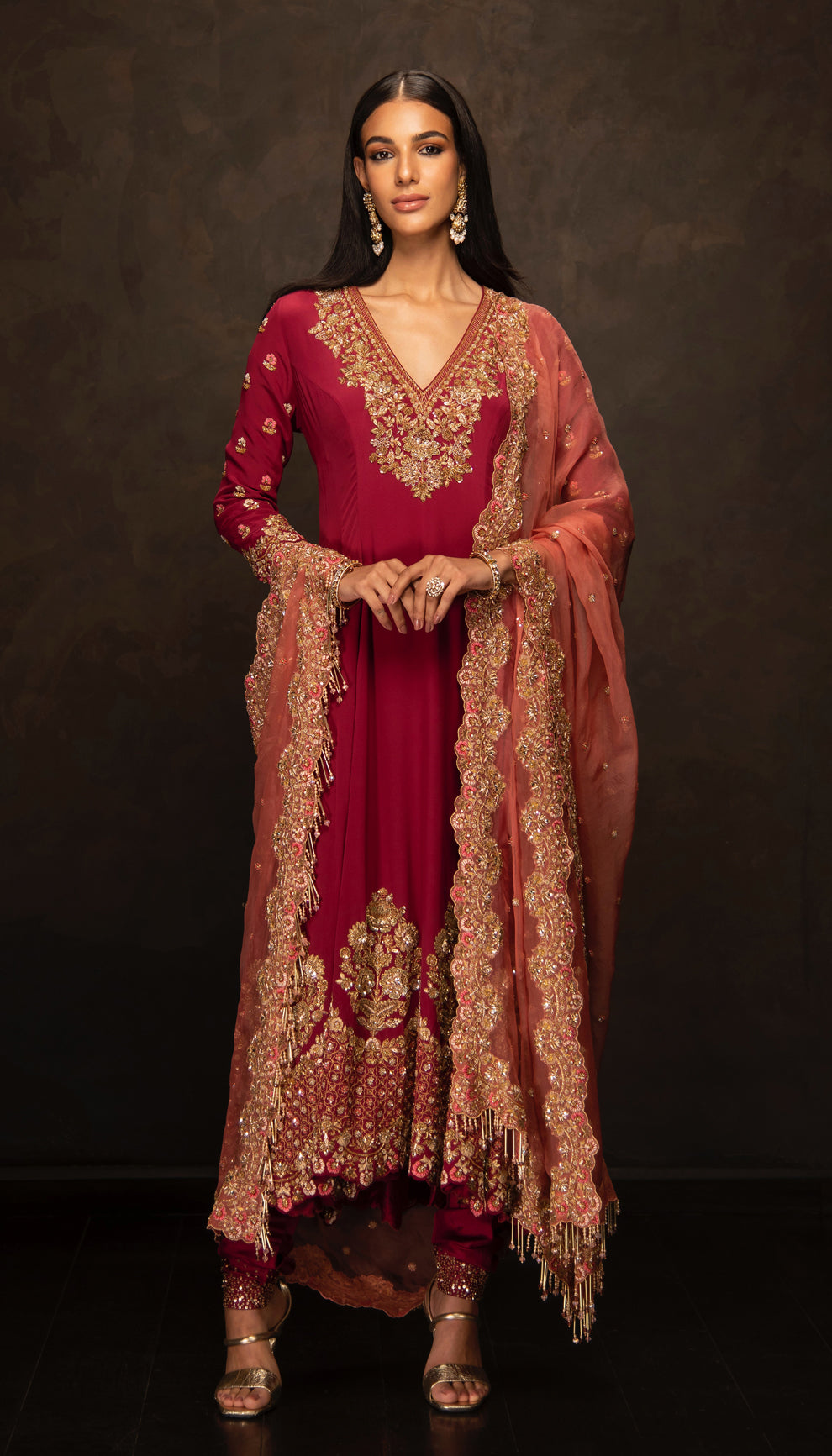 The Maroon Crepe Silk Kalidaar