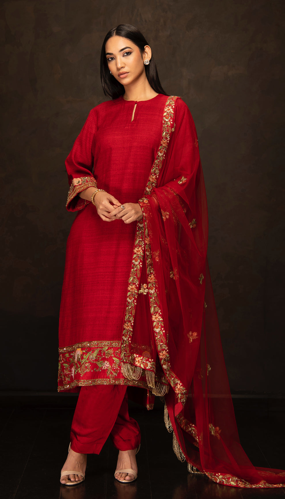 The Rich Red Matka Silk Kurta Set