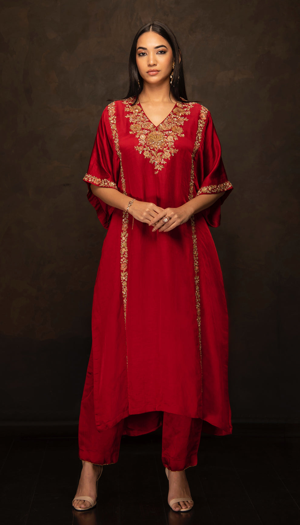 The Deep Red Embroidered Kurta Set