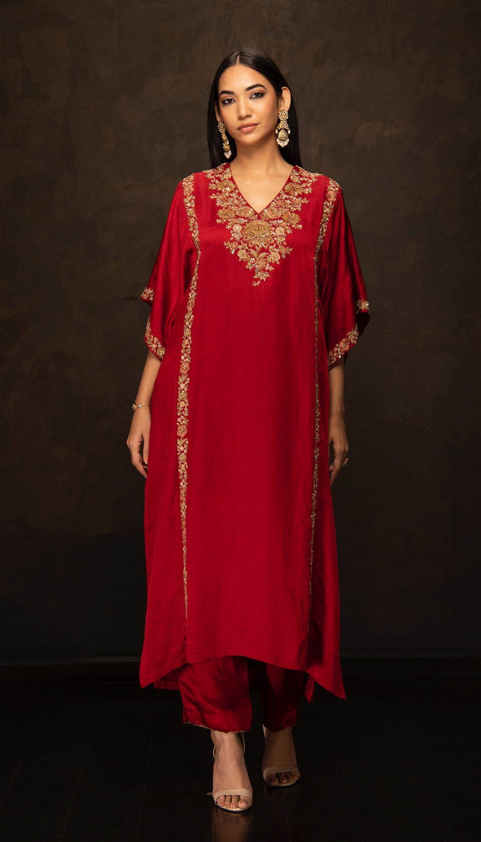 The Deep Red Embroidered Kurta Set