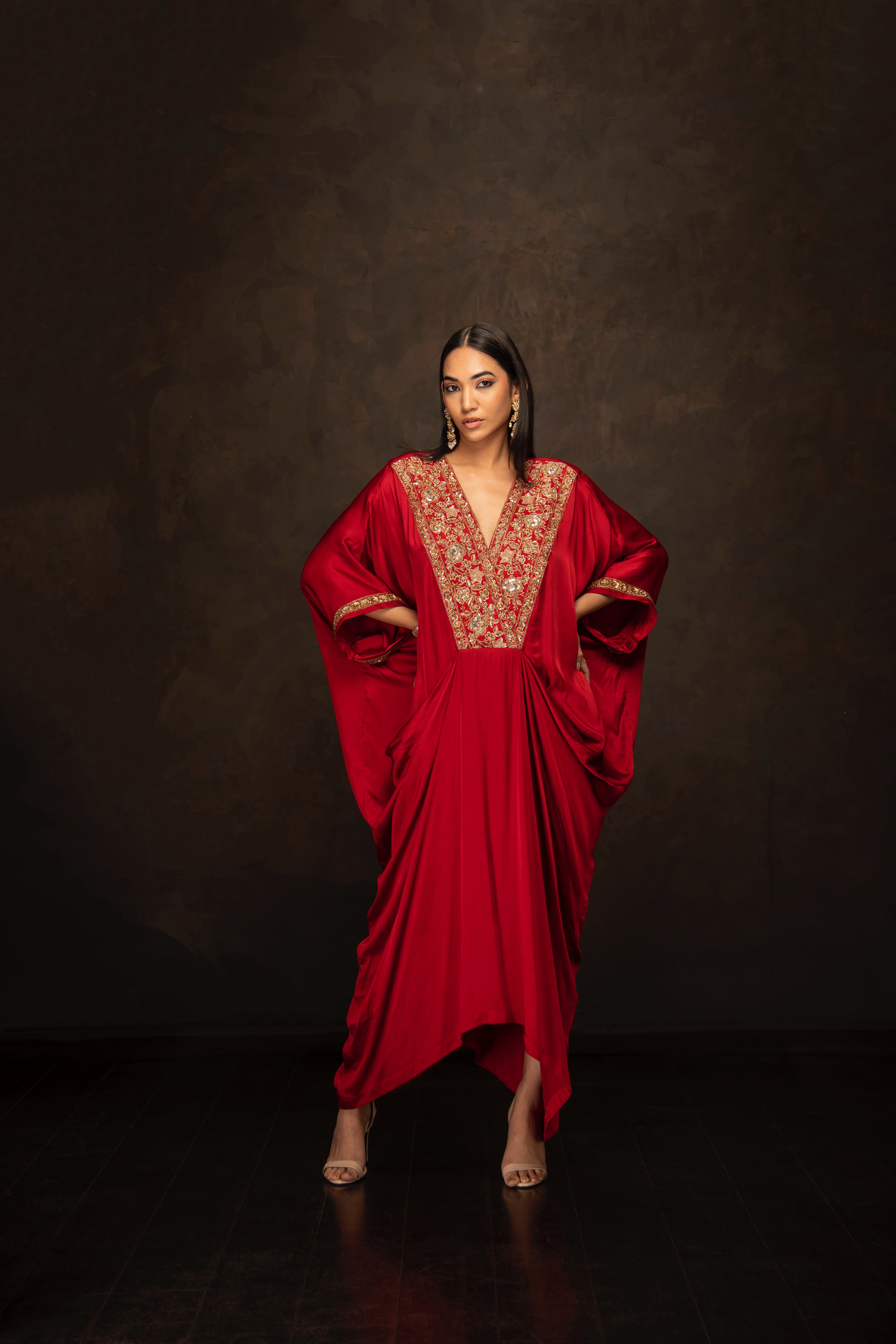 The Rich Red Viscose Satin Kaftan