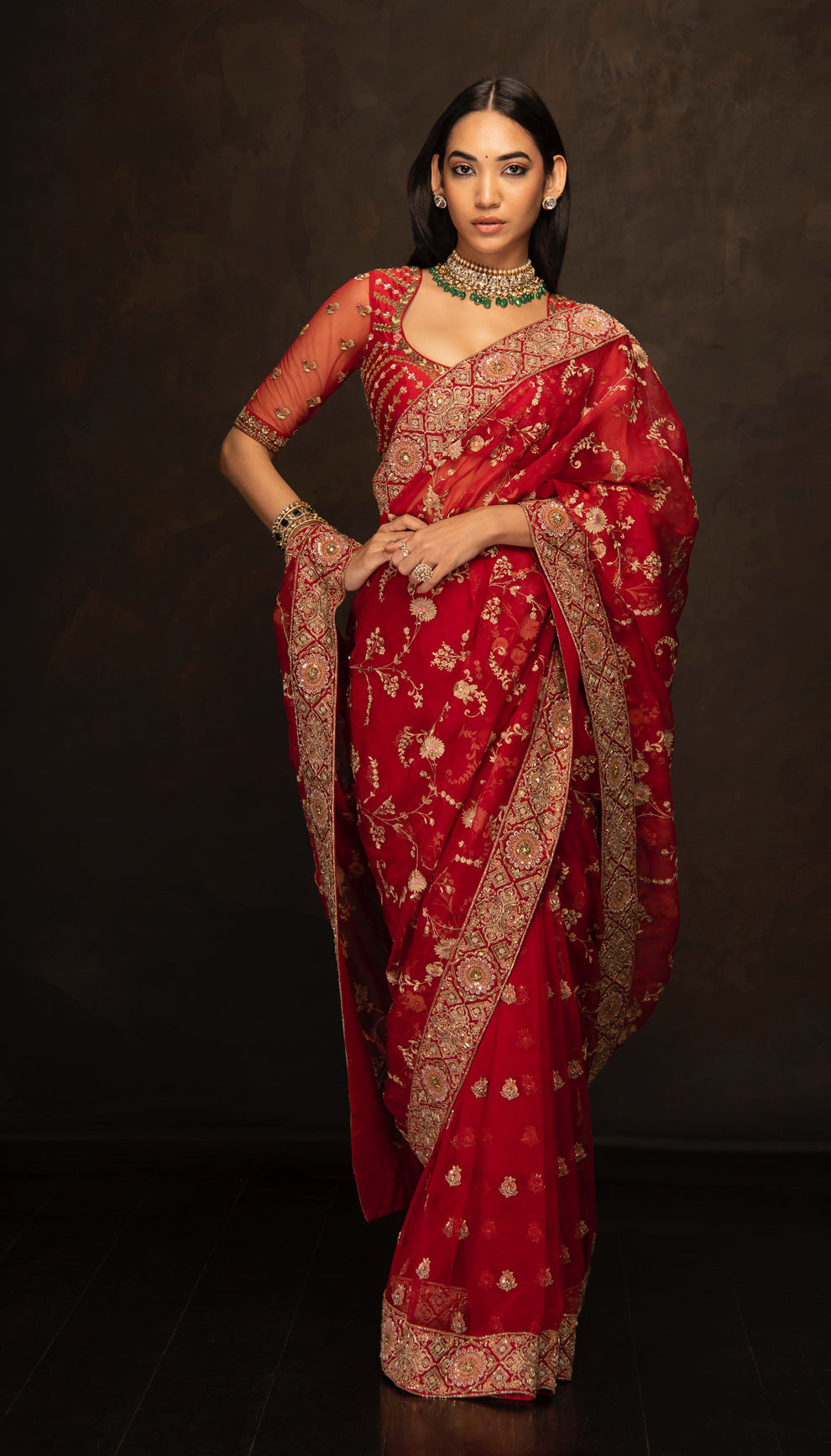 The Crimson Red Embroidered Saree