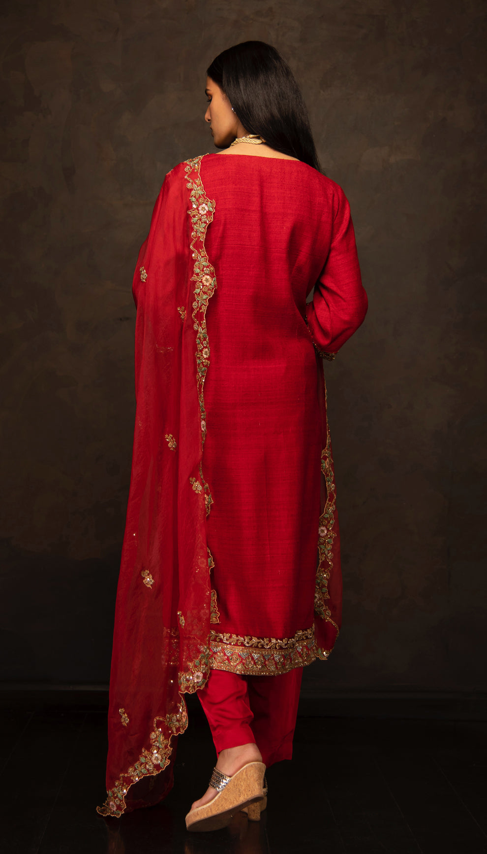 The Deep Red Matka Silk Kurta Set
