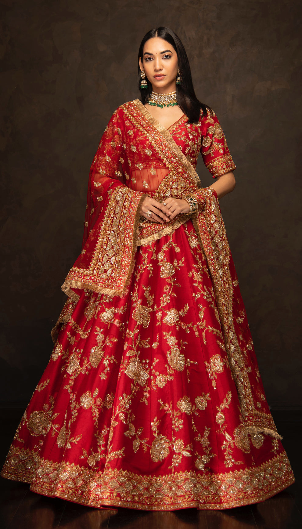 The Rich Red Zardozi Embroidered Bridal Lehenga