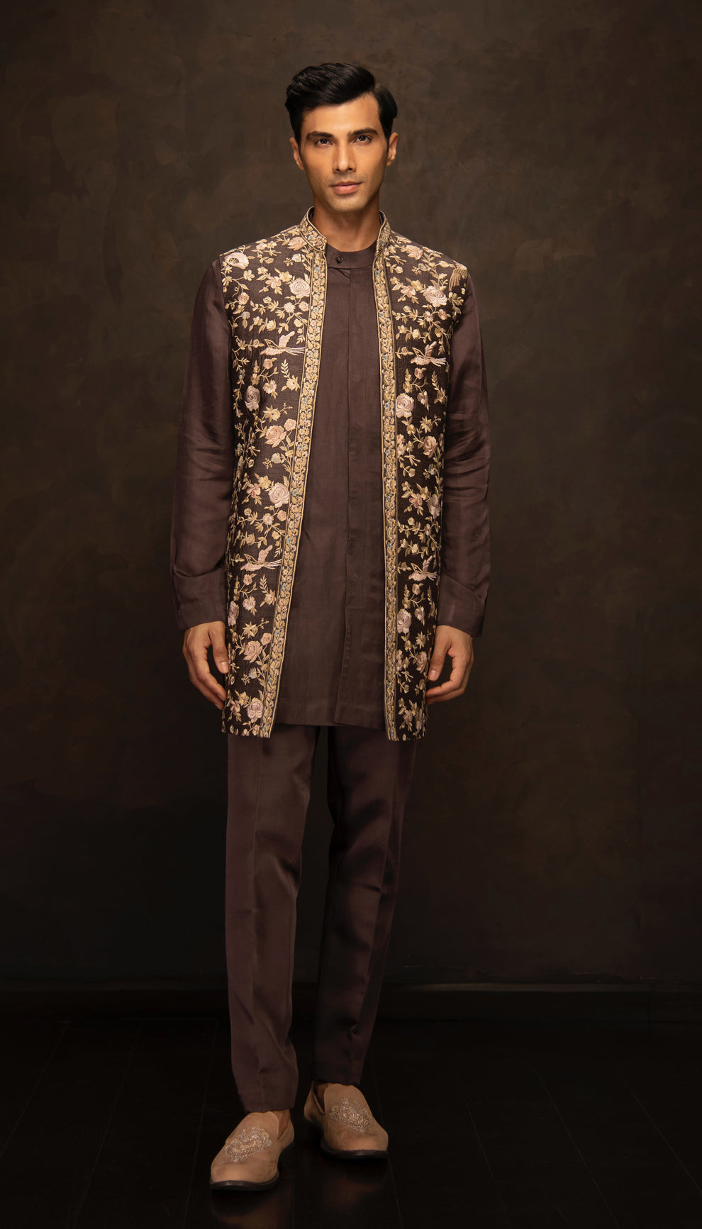 The Brown Resham Embroidered Bandi
