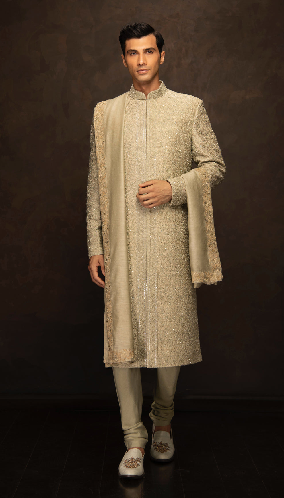 The Fennel Green Embroidered Sherwani