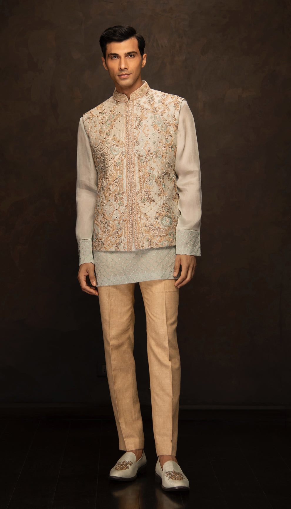 The Ivory Embroidered Raw Silk Bandi