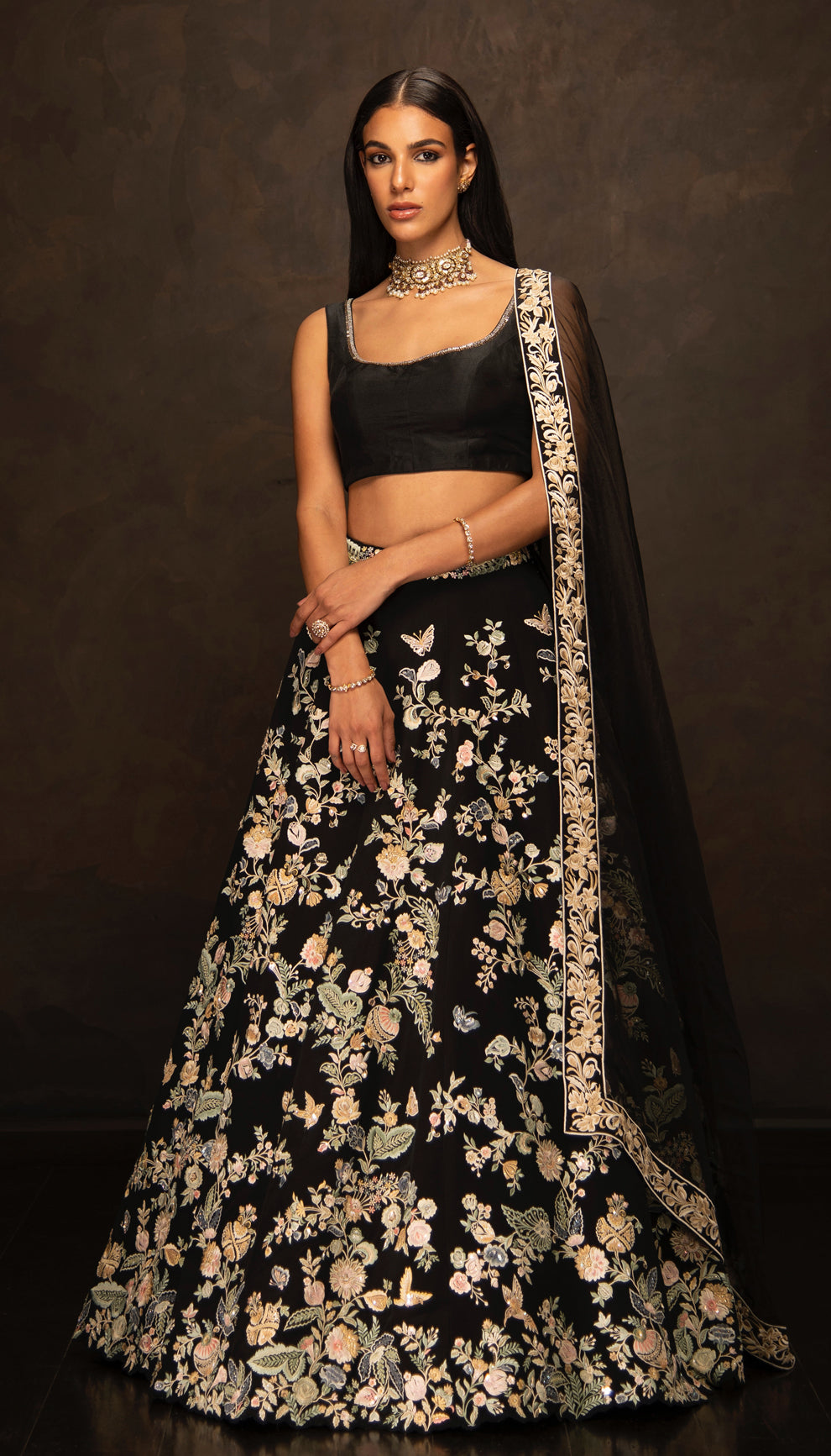 The Black Resham Embroidered Lehenga