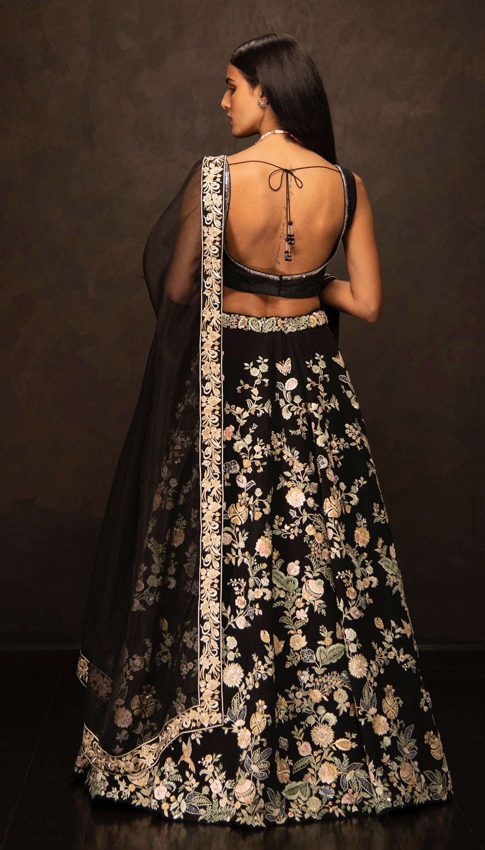 The Black Resham Embroidered Lehenga