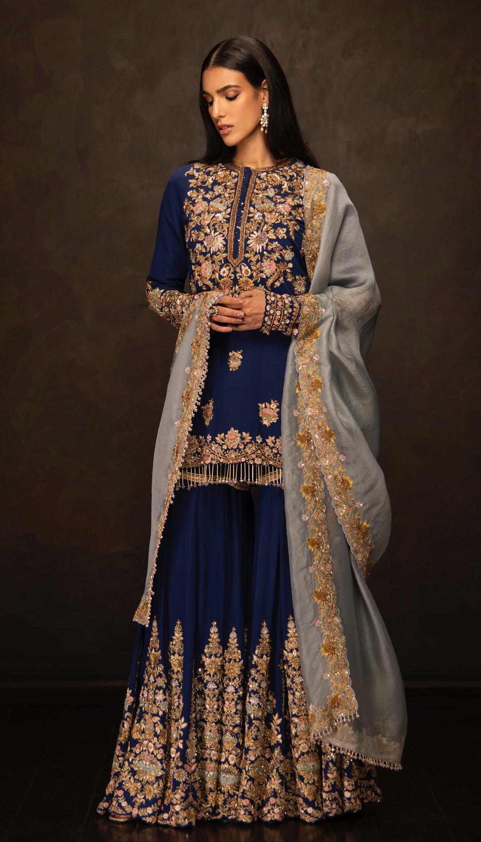 The Midnight Blue Zardozi Embroidered Sharara Set