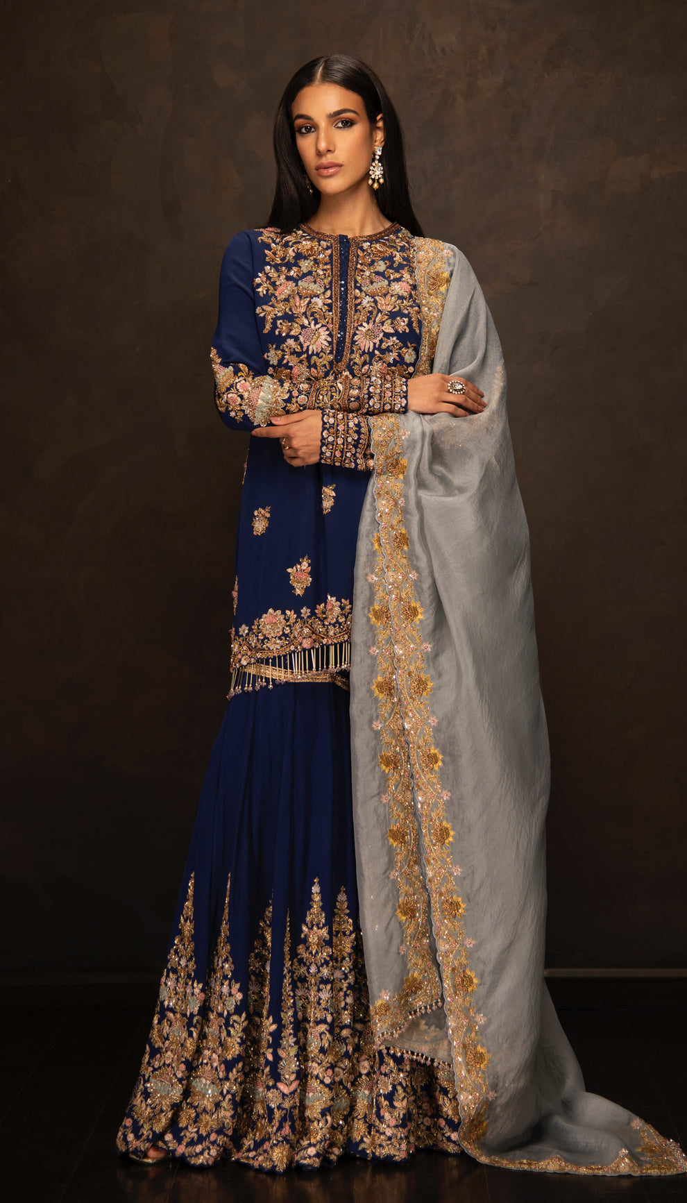 The Midnight Blue Zardozi Embroidered Sharara Set