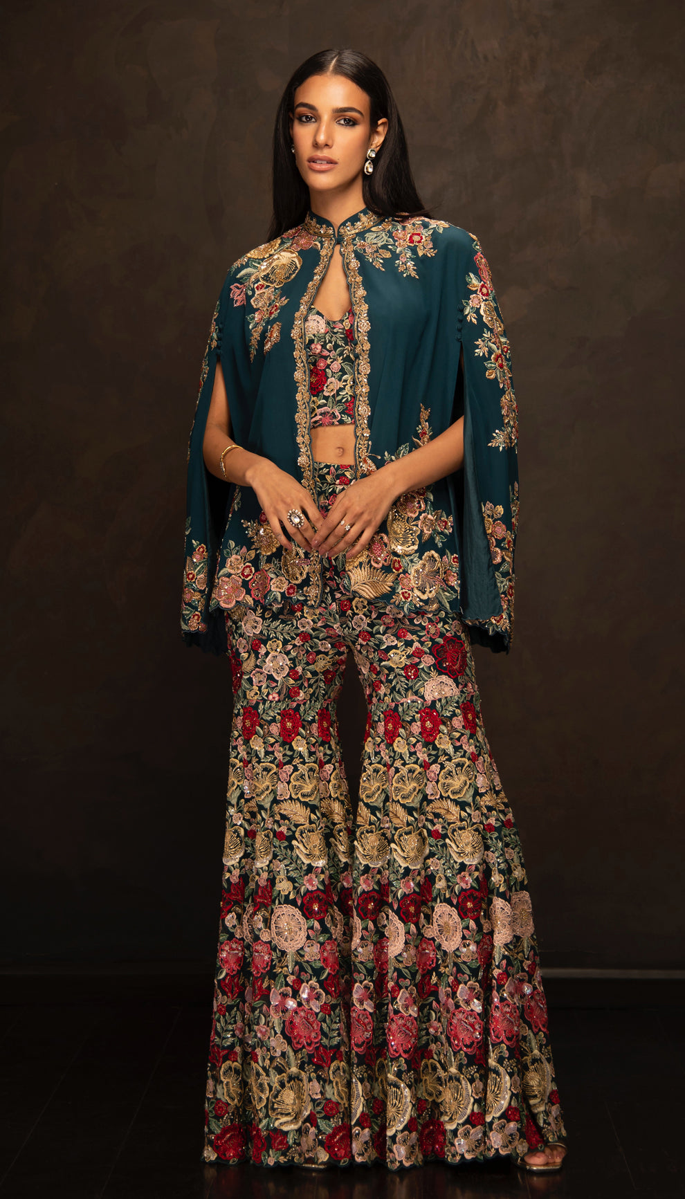 The Tropical Bloom Teal Sharara Set