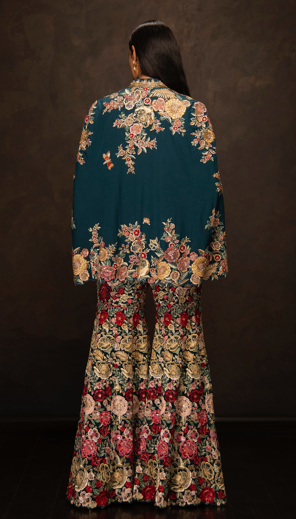 The Tropical Bloom Teal Sharara Set