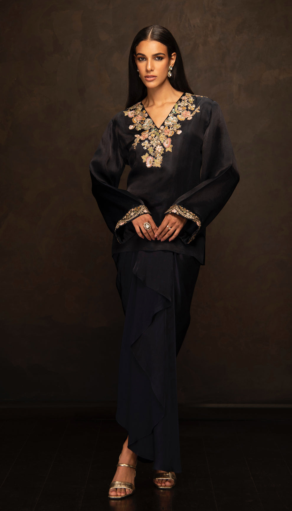 The Black Antique Gold Embroidered Co-ord Set