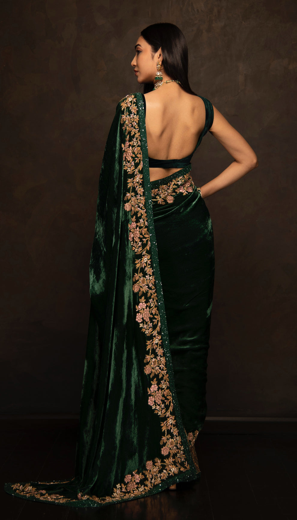 The Deep Green Velvet Saree