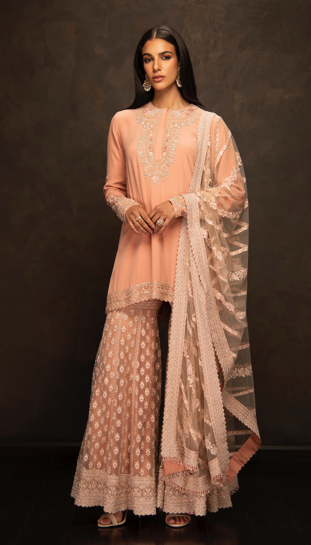 The Peach Blush Embroidered Sharara Set